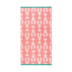 Lobster Pink Organic Cotton Bath Towel, rosafarbenes Handtuch mit Hummer-Muster auf weißem Hintergrund, Bad-Accessoires