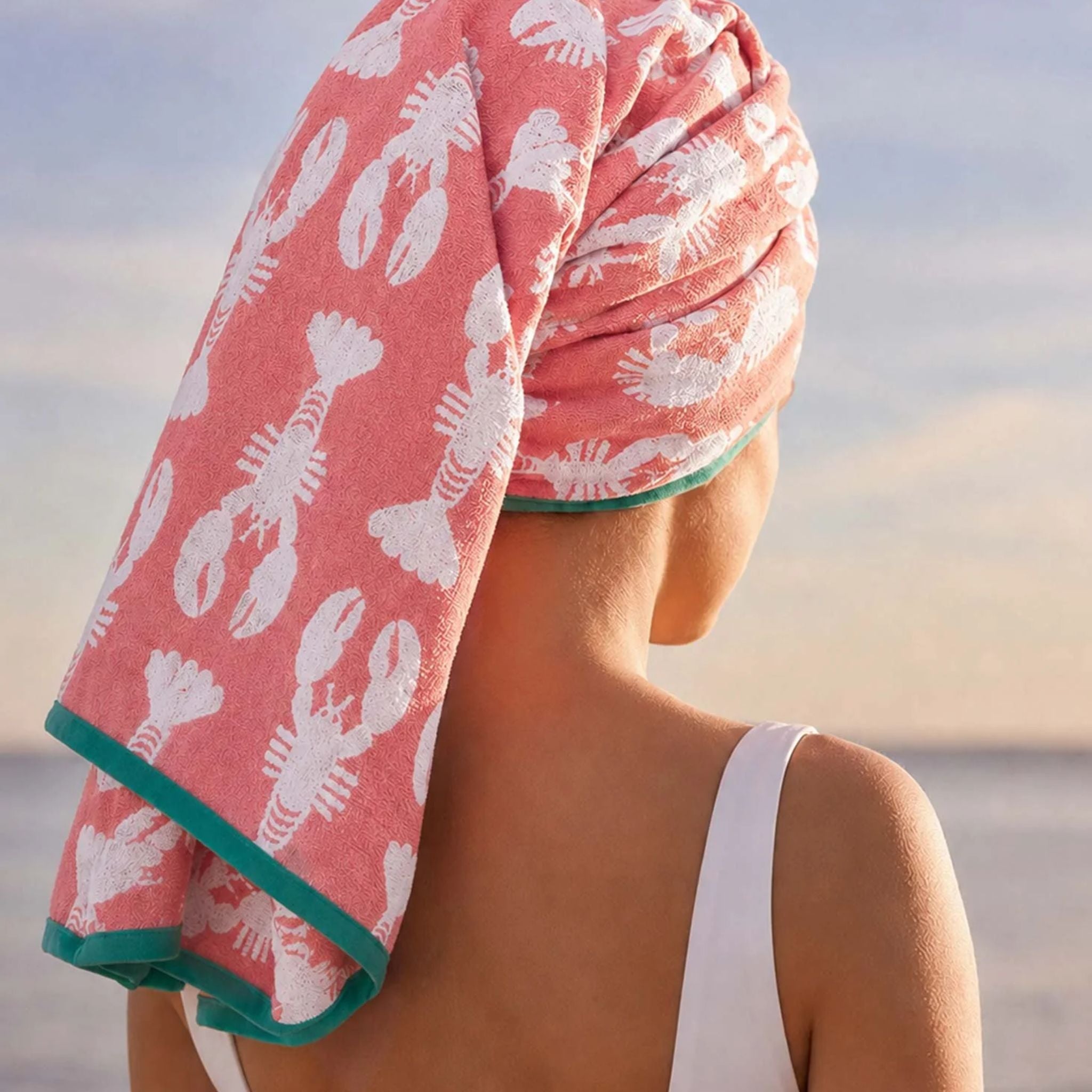 Lobster Pink Organic Cotton Hand Towel, rosa Handtuch mit Hummer-Print auf dem Kopf, Hautpflege