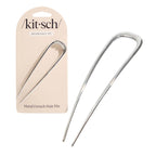 Kitsch Metal French Hair Pin in silver on beige cardboard packaging, 1 piece, hair styling