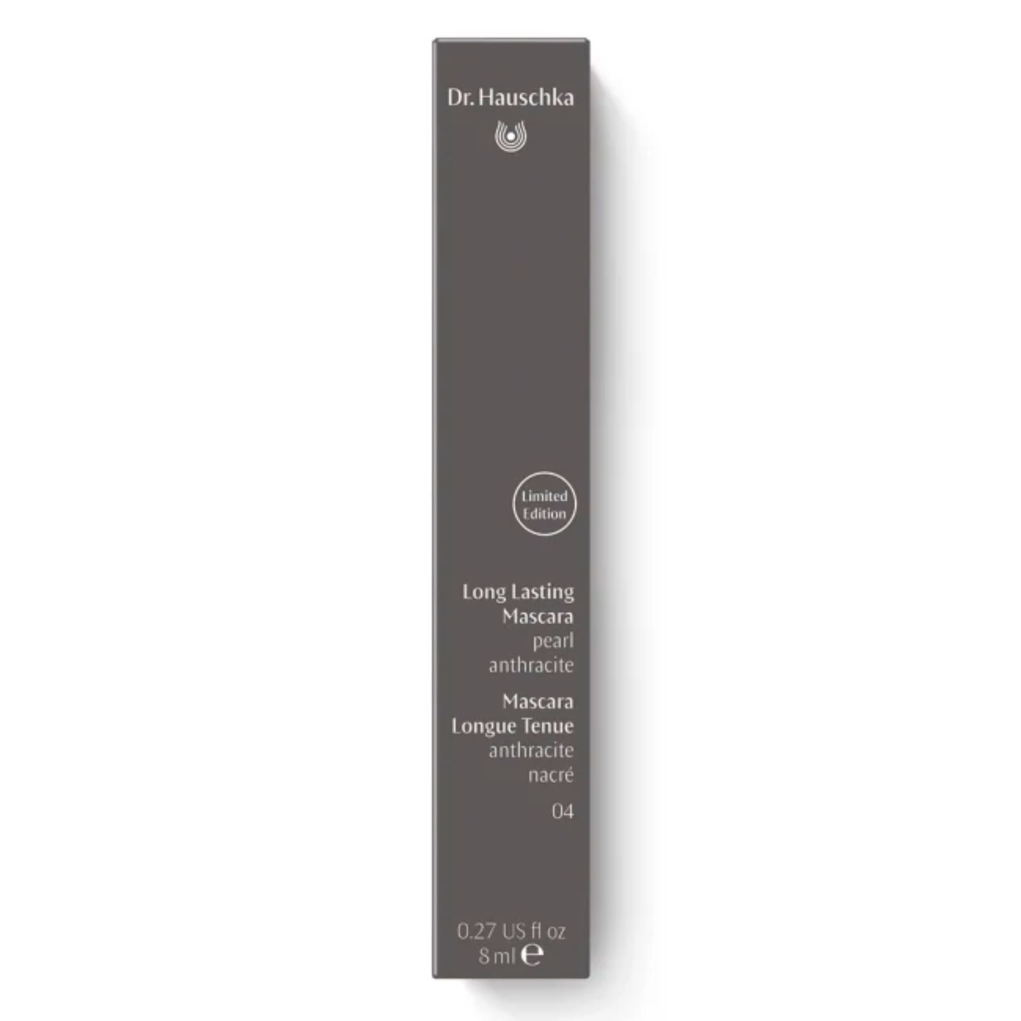 Dr. Hauschka Long Lasting Mascara Limited Edition in Perlgrau, dunkelbraune Verpackung, Augen-Make-up.