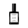 Nailberry UV Gloss Top Coat in schwarzer Glasflasche mit schwarzem Verschluss auf weißem Hintergrund, Nagellack