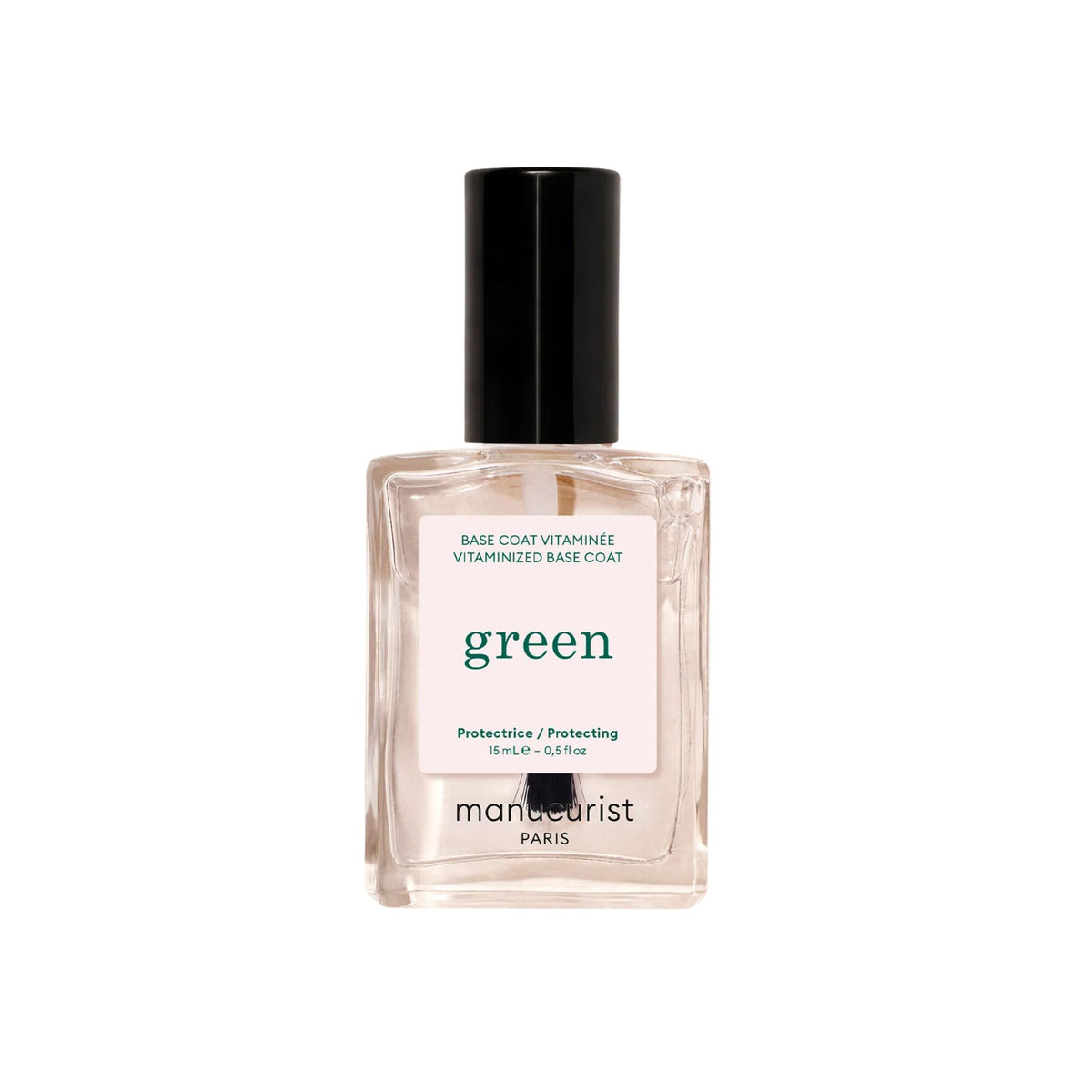 Manucurist Vitaminized Base Coat in a glass bottle with a black cap, nail care.